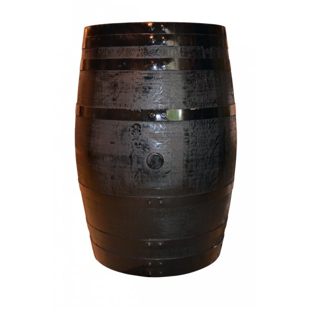 Refurbished wine barrel, black stained with black hoops