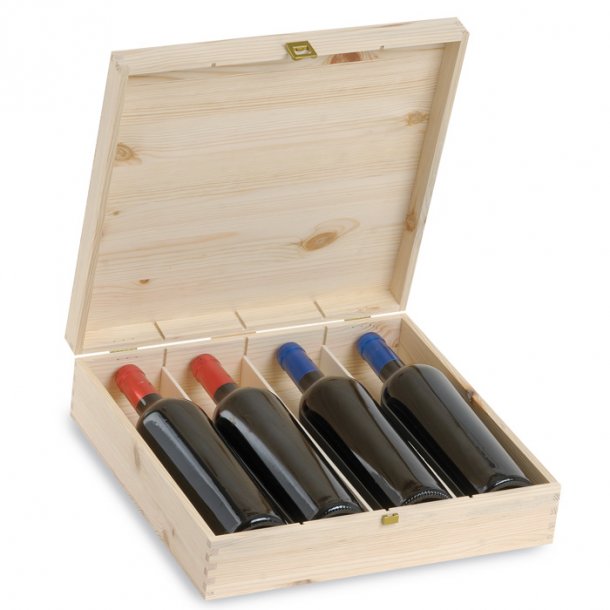 Esclusiva cassetta in legno con 4 bottiglie di vino