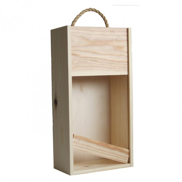 Wooden box for 2 bottles of wine with carrying handle