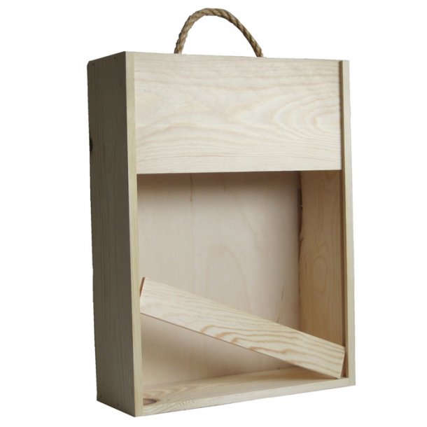 Wooden box for 3 bottles of wine with carrying handle