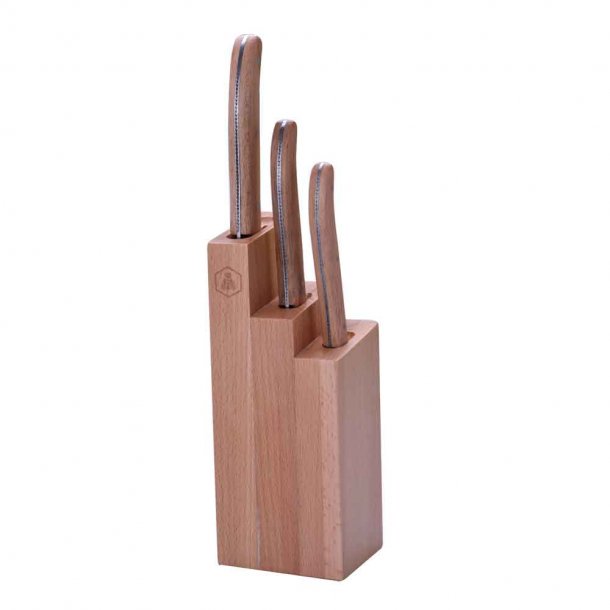 Laguiole - 3 kitchen knives with block - Beech