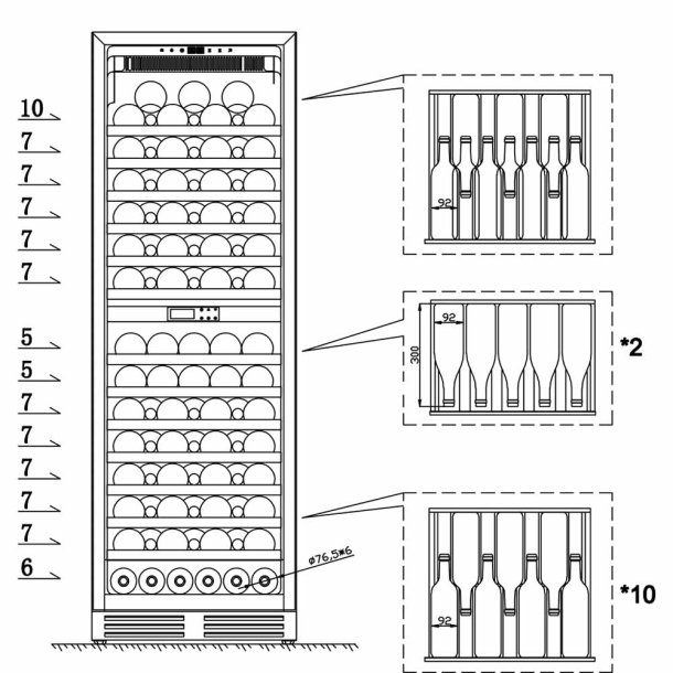 Pevino Majestic 96 flasker - 2 zoner - Sort glasfront