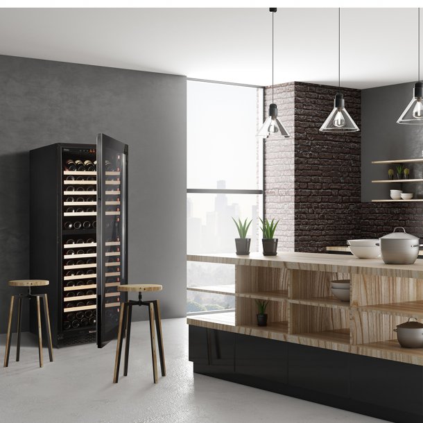 Pevino Majestic 150 bottles - 2 zones - Black glass front