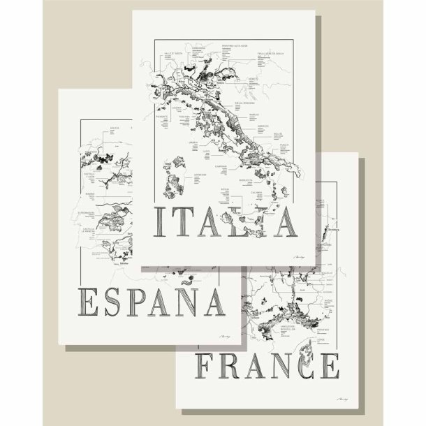 3 stk. vinplakater - Old World Wine (50x70cm)